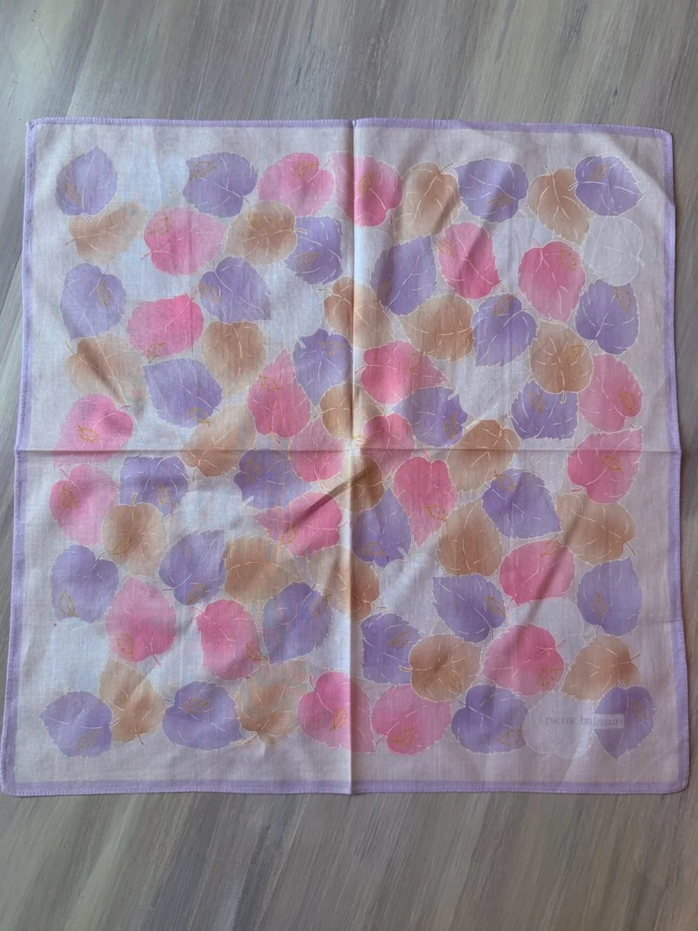 Pierre Balmain Paris scarf pastel leaf pattern handkerchief neckerchief bandana